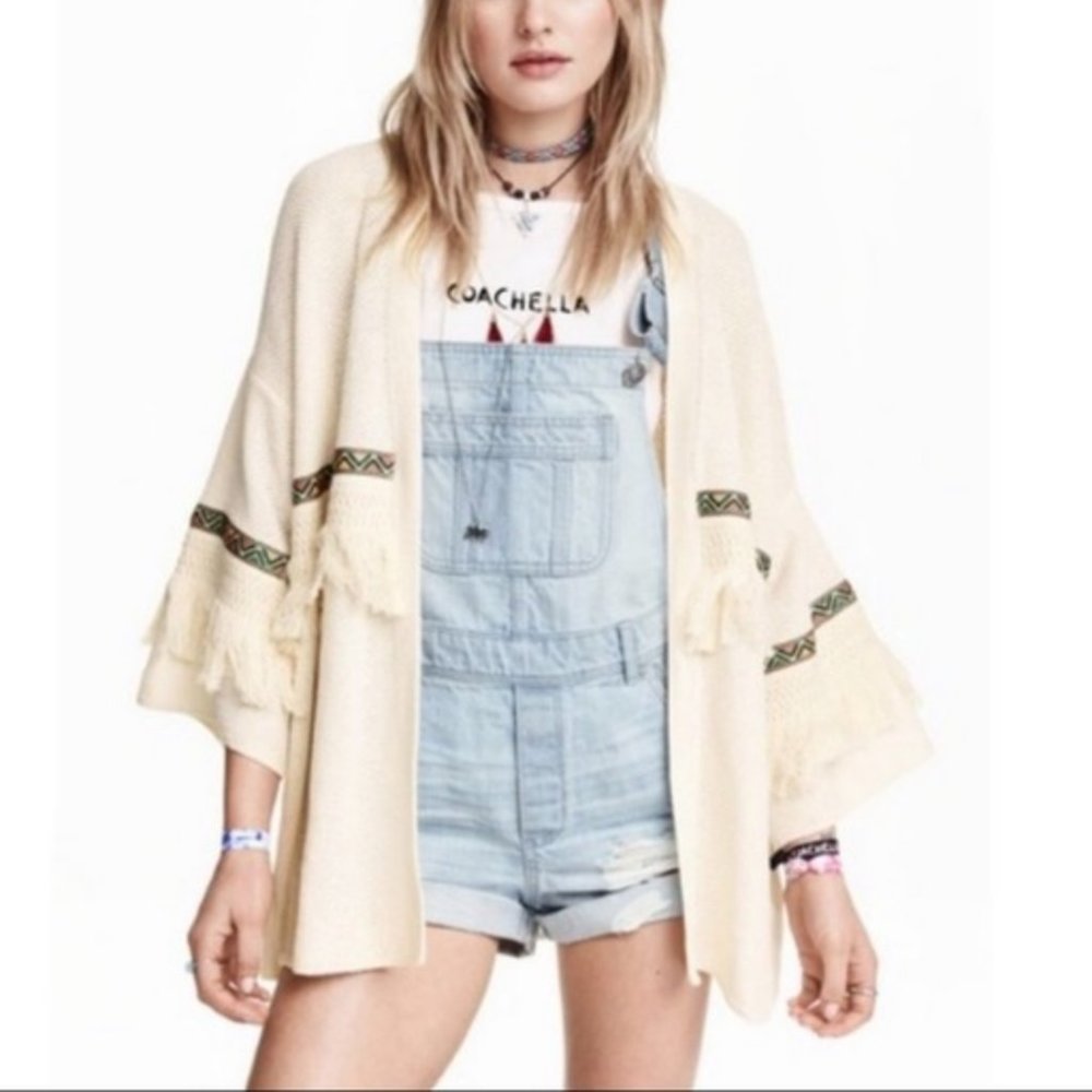 H&M Loves Coachella Fringe Cardigan Open Front EUC